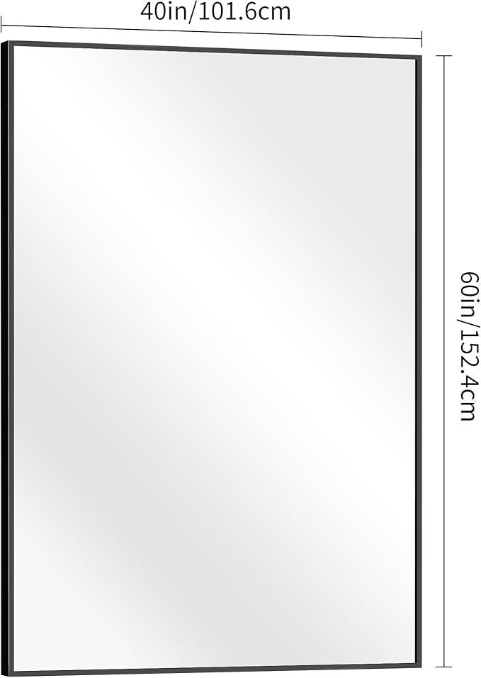 BONEWEI Bathroom Mirror,60x40 inch Bathroom Mirrors for Over Sink,Large Wall Mirror for Bathroom Wall Mounted Rectangle Mirrors,Black Vanity Mirror for Living Room,Bedroom Entryway,Horizontal/Vertical