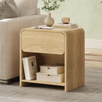 Modern Curved Nightstands Set of 2 with Open Shelf,Natural Oak