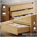 HOUROM Oak Dresser for Bedroom,51" Wide 7 Drawer Mid Century Modern Chest
