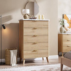 GarveeHome Fluted Dresser for Bedroom with 5 Deep Drawers, Natural Oak