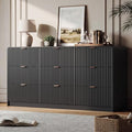 HOUROM Black Fluted Dresser for Bedroom,9 Drawer Chest,59in Wood Cabinet