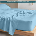 Queen Sheet Set - Luxury 338 Thread Count Sateen, 100% Egyptian Cotton Deep Pocket Queen Sheets with All Around Elastic for a, Hotel Quality Bedding Set (Light Blue Solid)