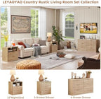 LEYAOYAO Fluted Nightstand Set of 2 with Charging Station,23" Modern Nightstand with Wood Grain Top, 2 Drawer End Table w/Storage, BedsideTable for Bedroom, Living Room, Natural
