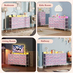 WLIVE Dresser TV Stand 9 Drawers, Fabric Chest LED Lights, Tie-dye