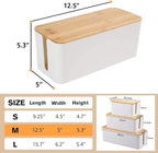 PowerKing Cable Management Boxes Organizer, Bamboo Lid, Large Storage Wires Keeper Holder for Desk, TV, Computer, USB Hub, System to Cover and Hide & Power Strips & Cords (Ice White)