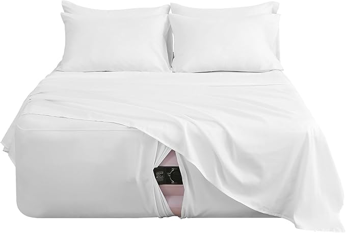 Extra Deep Pocket Full Sheet Set for Air Mattress, 6 Piece Air Bed Sheets Set with 18-24 Inches Depth, Soft & Breathable Inflatable Bed Sheet Set with Flat Sheet, Fitted Sheet and Pillowcases, White