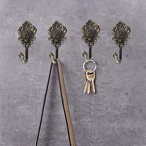 4Pcs Curtain Tiebacks Hook Vintage Bronze Rose Pattern Carved Wall Hooks Key Hook Clothes Hanger Bathroom Bedroom Multi-Function Decorative Hook with Screws