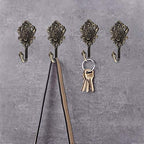 4Pcs Curtain Tiebacks Hook Vintage Bronze Rose Pattern Carved Wall Hooks Key Hook Clothes Hanger Bathroom Bedroom Multi-Function Decorative Hook with Screws