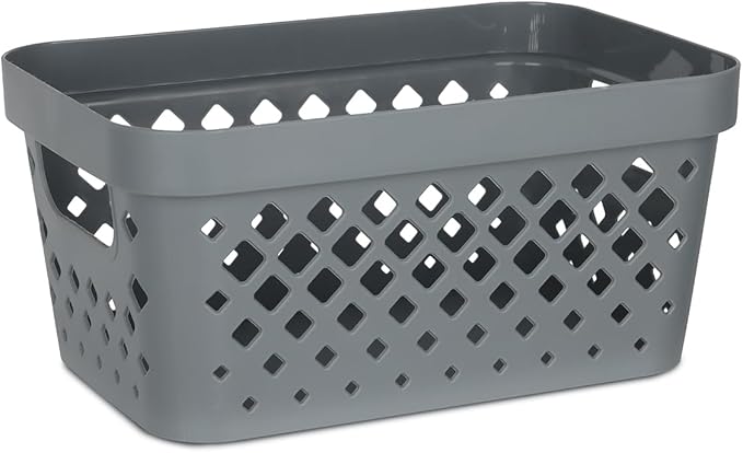 Glad Plastic Baskets for Organizing, Set of 6 | Pantry Storage for Under Counter, Linen Closet, and Bathroom | Nesting Shelf Bins with Handles, 1 Gallon, Grey