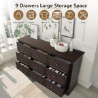 LOUVIXA Farmhouse Dresser 9 Drawer, Bedroom Chest of Drawers, Dressers with 9 Drawers, Wooden Dressers for Bedroom, Living Room, Tv Stand, Entryway(Vintage Brown)