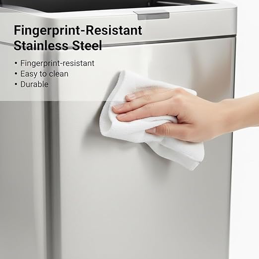 ELPHECO 13.2 Gallon Trash Can with Lid Motion Sensor, 50 Litre Brushed Stainless Steel Kitchen Trash Can Automatic with 10 Bags, Upgraded Silent-Closing, Fingerprint-Resistant, Kitchen, Office, Silver