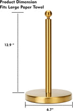Gold Paper Towel Holder Countertop, Standing Paper Towel Roll Holder for Kitchen Bathroom, with Weighted Base for One-Handed Operation (Stainless Steel Base, Gold)