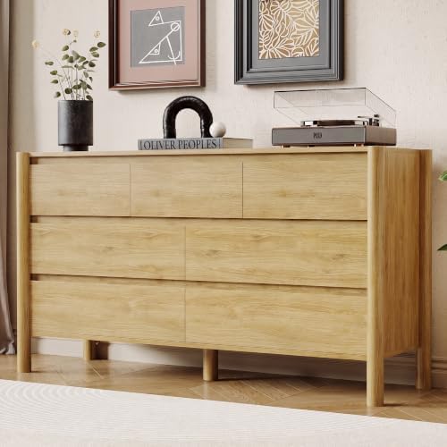 HOUROM Oak Dresser for Bedroom,51" Wide 7 Drawer Mid Century Modern Chest