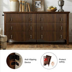 FUSUNBAO 6-Drawer Fluted Dresser, 52" Wide Double Chest of Drawers,Walnut