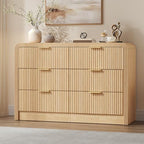 Decofy 47" W Fluted 6-Drawer Dresser for Bedroom, Natural Oak