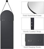 48"x16" Hanging Mirror with Leather Strap,Arched Full Length Mirror with Aluminum Frame Wall-Mounted Hanging Mirrors for Bathroom Vanity Living Room Bedroom Entryway Décor, Black