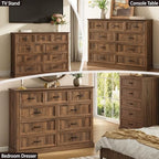 Farmhouse 9 Drawer Dresser for Bedroom, 55" Walnut Dresser with TV Stand