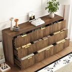9 Drawer Fluted Dresser for Bedroom with Deep Drawers, Walnut丨63 Wide Wood Dresser, Large Chest of Drawers, Modern Long TV Stand, Storage Cabinet Side Table for Living Room, Hallway
