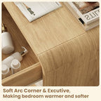 Modern Curved Nightstands Set of 2 with Open Shelf,Natural Oak