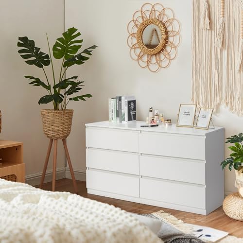 Karl home White 55-Inch 6 Drawer Modern Dresser, Bedroom Storage Chest
