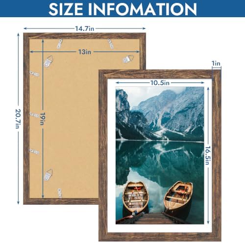 Hongkee 13x19 Picture Frame Set of 4, 13 x 19 Rustic Brown Wood(Mat 11x17)