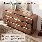 Curved Drawer Dresser for Bedroom with 9 Drawers, 63'' Wide Chest of Drawer