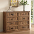 Farmhouse 8 Drawer Dresser for Bedroom, 55" Walnut Dresser with TV Stand
