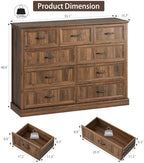 Farmhouse 9 Drawer Dresser for Bedroom, 55" Walnut Dresser with TV Stand