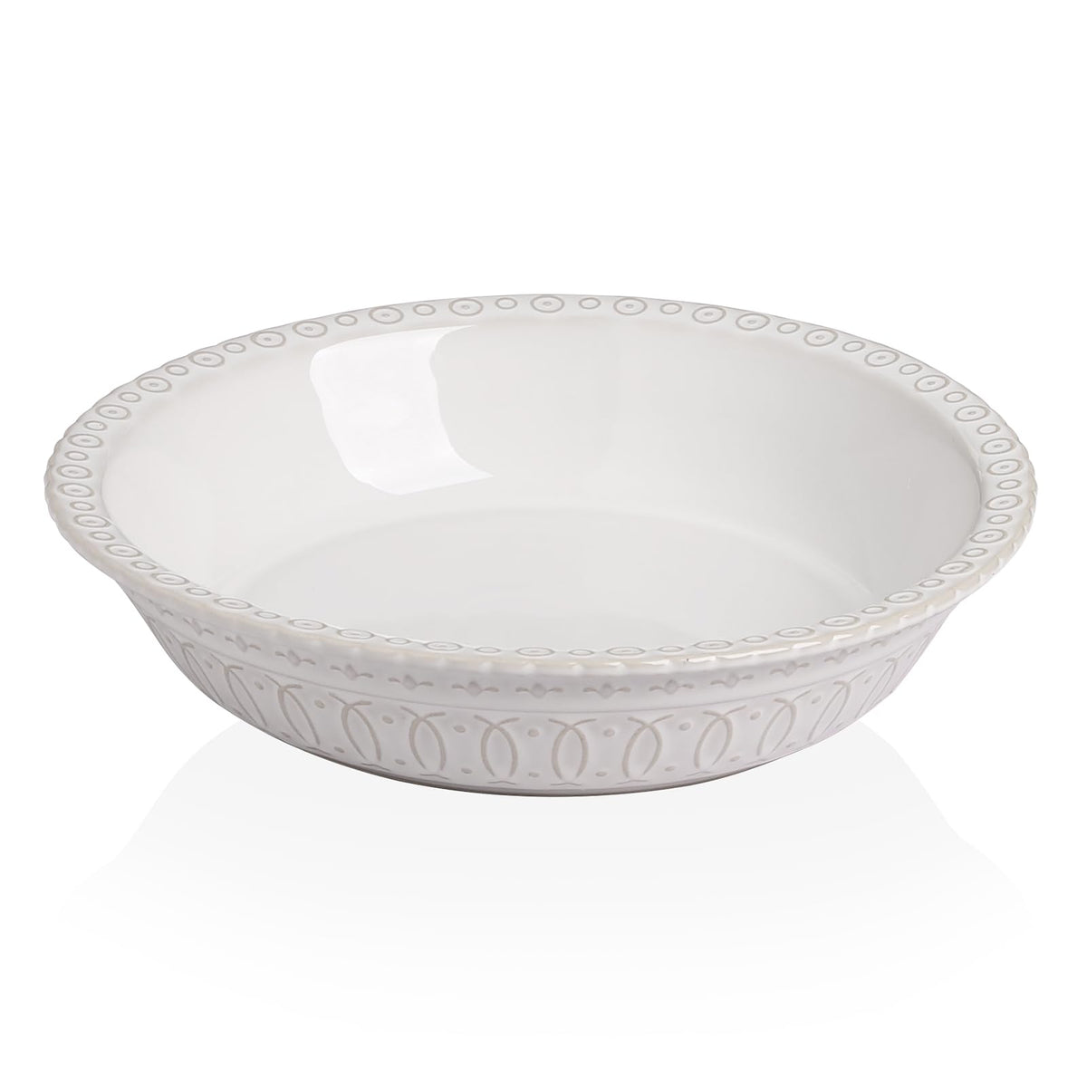 Sweejar Ceramic 11.5 Inches Pie Pan for Baking, Deep and Fluted Porcelain Round Pie Dish, Non-Stick Pie Plate for Pumpkin Pie, Apple Pie, Pie Pots with Morden Farmhouse Design(Beige)