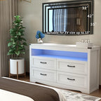 Wodeer White Dresser for Bedroom, Wood 4 Drawer Dresser with LED Light, Dressers & Chests of Drawers with Metal Handles, Storage and Organization for Bedroom, Hallway, Entryway