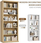 Rresyet Bookcase and Bookshelves, 28" W Tall Bookshelf, Natural Oak