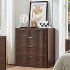 LEYAOYAO Fluted 5 Drawers Dresser for Bedroom Set of 2, 34" Tall Modern Chest of Drawers with Metal Handle, Curved Profile Design,Walnut Wood Drawer Organizer for Bedroom, Living Room, Hallway
