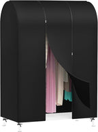 Zilink 43" Garment Rack Cover Dustproof Breathable Clothes Rack Cover Large Garment Bags Protector Cothing Rack with Cover with 2 Durable Zippers for Garment Rack, Black, (Rack Not Included)
