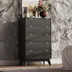 43" Hight Fluted 5 Drawers Dresser for Bedroom,Curved Edge,Black