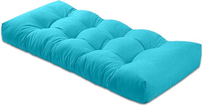 Bench Cushion 48 inches,Indoor/Outdoor Non-Slip Tufted Cushions, Premium Waterproof Linen, Soft Piano Sofa Cushions, Entryway Storage, Bay Window, High-Density Memory Foam(Light Blue-48x16x4in)