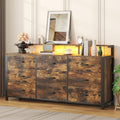 63'' Rustic Brown Dresser for Bedroom, 9 Drawer Dresser with Power Outlet and Led Lights, Bedroom Furniture with Wooden Drawer and Metal Frame, TV Stand with Deep Drawer Storage