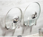 Pot Lid Rack, Wall Mounted 304 Stainless Steel Pan Lid Organizer Holder, 3M Self Adhesive, Kitchen Cooking Utensil Tool (Silver, Set of 2)