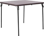 Flash Furniture Dunham 2.83-Foot Square Bi-Fold Brown Wood Grain Plastic Folding Table with Carrying Handle