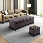 HOMCOM 51" Ottoman Storage Bench, Faux Leather Storage Chest with Lift Top, Tufted Ottoman for Living Room, Entryway, Dark Brown