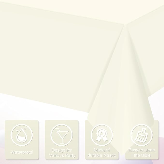 32 Pack Beige Plastic Tablecloth for Rectangle Tables, Premium Decorative Ivory Disposable Table Cloths for Parties, Rectangle Cream Party Table Cover for Birthday Wedding Baby Shower, 54x108 Inch