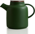 Yundu 1500ml / 50 oz Ceramic Teapot with Infuser & Wood Lid - Matte Black, Loose Leaf Tea Pot with Removable Strainer, Large Capacity