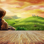 AOFOTO 8x8ft Dreamy Pastoral Scenery Photography Girl Backgrounds Cartoon Spring Hillside Meadow Sheep Backdrop with Wood Floor Rosy Clouds Grass Video Baby Kid Portrait Photo Shoot Studio Props Vinyl - size: 8x8ft