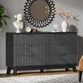 Xixini Fluted Dresser with 6 Drawers, 54" Wide Modern Chest of Drawers with Metal Handle, Wooden Dresser TV Stand, Wood Closet Clothes Storage Organizer for Bedroom, Living Room, Hallway, Solid Black