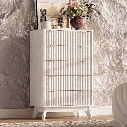 47" Wide Fluted 6 Drawers Dresser for Bedroom,Curved Edge,White