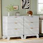 Xixini Fluted Nightstand with Charging Station, Tall Bedside Table, White
