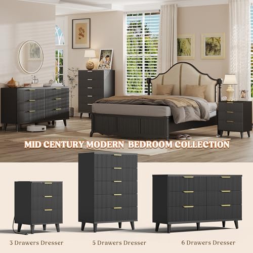 Wood Tall 6 Drawers Dresser, 53.2" W Fluted Modern Dressers for Bedroom
