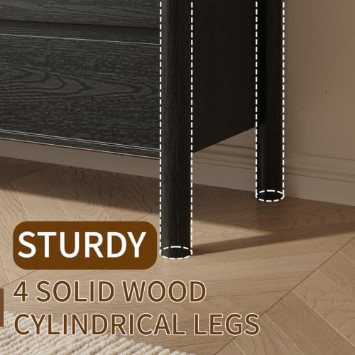 CHUWELL 27.6" Wide Black 3 Drawer Dresser for Bedroom with Solid Wood Legs