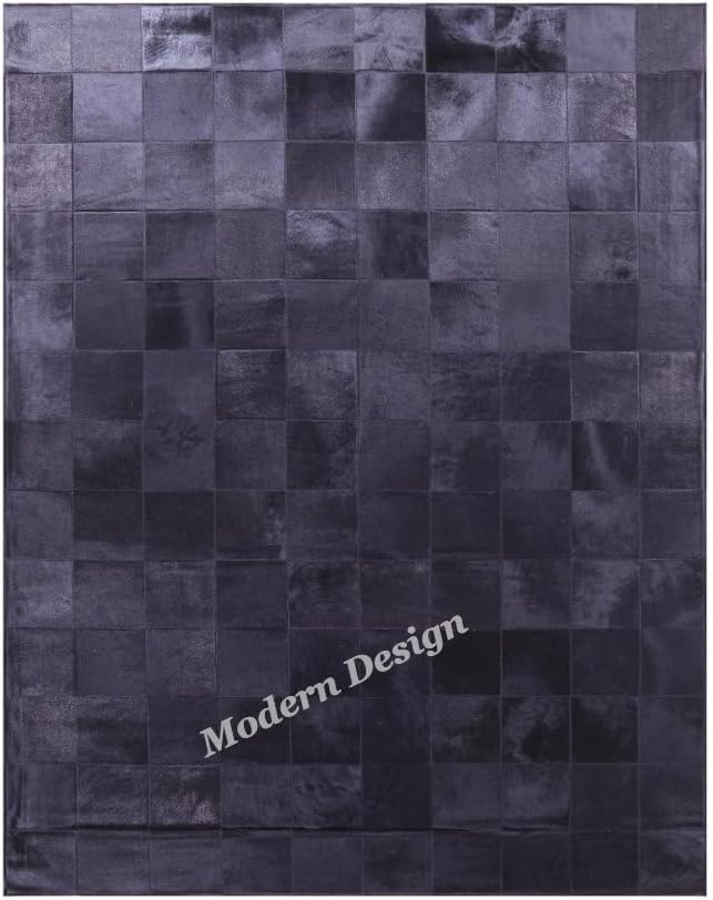 Modern Design Premium Cowhide Leather Carpet with Chevron Pattern, Area Rug (Black, 9'6"x14'0)