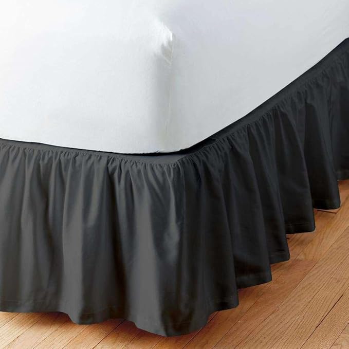 SlumberWell Twin Bed Skirt with Split Corners, Soft Microfiber, 15 Inch Drop, Dark Grey Solid, Elegant Ruffled Design