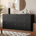 HOUROM Black Fluted Dresser for Bedroom,9 Drawer Chest,59in Wood Cabinet